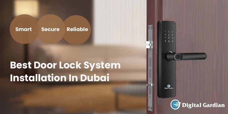 Best door lock system installation with smart high-security locks on modern wooden door, featuring digital keypad and fingerprint access