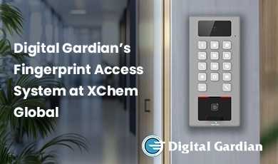 Digital Gardian fingerprint access terminal installed at XChem Global Dubai for secure biometric entry and operational efficiency